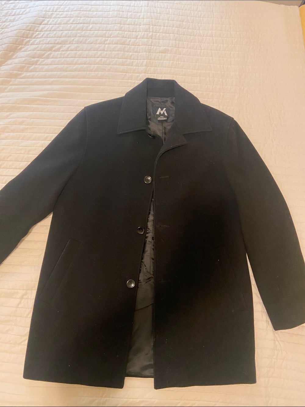en's Black Wool Pea Coat by — Classic Single-Breasted Style